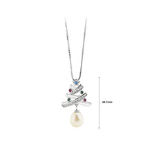 Load image into Gallery viewer, 925 Sterling Silver Fashion Creative Christmas Tree White Freshwater Pearl Pendant with Cubic Zirconia and Necklace