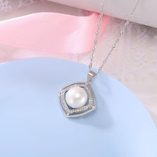 Load image into Gallery viewer, 925 Sterling Silver Fashion Simple Geometric Diamond Freshwater Pearl Pendant with Cubic Zirconia and Necklace