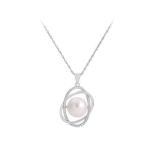 Load image into Gallery viewer, 925 Sterling Silver Fashion Simple Geometric Double Round Freshwater Pearl Pendant with Cubic Zirconia and Necklace
