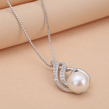 Load image into Gallery viewer, 925 Sterling Silver Fashion and Elegant Swan Freshwater Pearl Pendant with Cubic Zirconia and Necklace