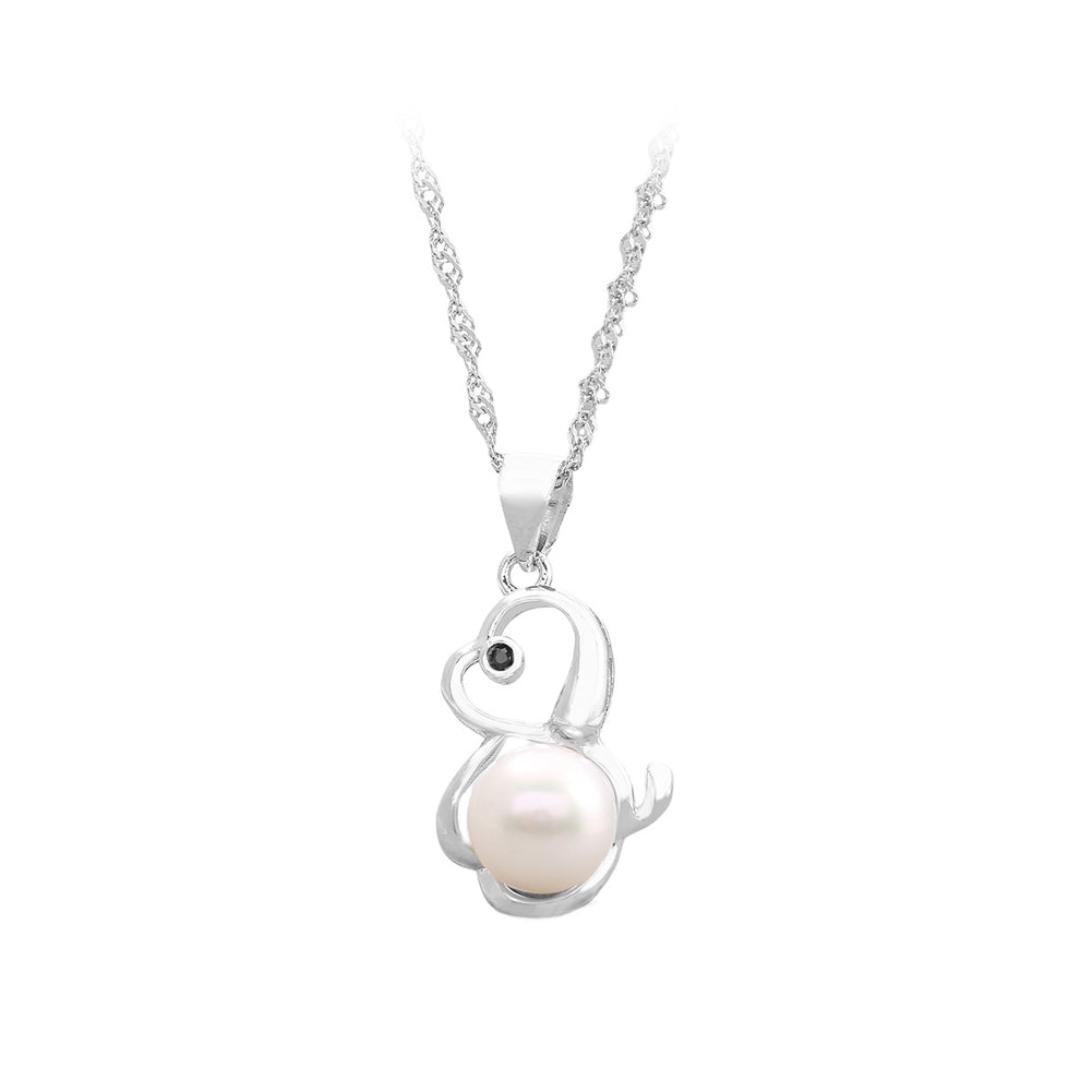 925 Sterling Silver Simple Cute Puppy Freshwater Pearl Pendant with Necklace