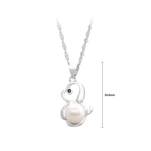 925 Sterling Silver Simple Cute Puppy Freshwater Pearl Pendant with Necklace