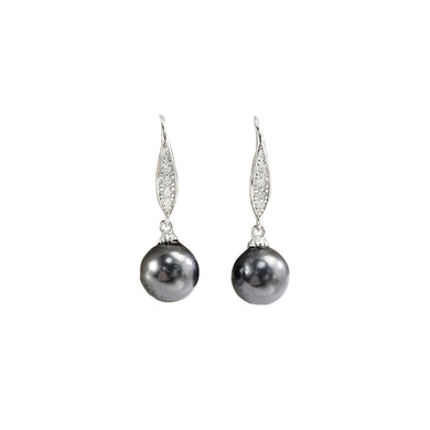 925 Sterling Silver Fashion and Elegant Black Freshwater Pearl Earrings with Cubic Zirconia