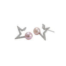 Load image into Gallery viewer, 925 Sterling Silver Fashion Simple Star Purple Freshwater Pearl Stud Earrings with Cubic Zirconia