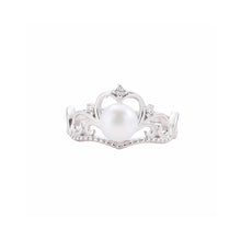 Load image into Gallery viewer, 925 Sterling Silver Elegant Noble Heart Crown Freshwater Pearl Adjustable Ring