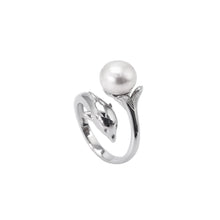 Load image into Gallery viewer, 925 Sterling Silver Fashion Creative Dolphin White Freshwater Pearl Adjustable Open Ring