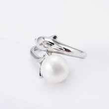 Load image into Gallery viewer, 925 Sterling Silver Fashion Creative Dolphin White Freshwater Pearl Adjustable Open Ring