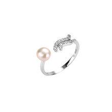 Load image into Gallery viewer, 925 Sterling Silver Fashion Simple Twelve Constellation Aquarius Freshwater Pearl Adjustable Ring with Cubic Zirconia