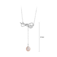 Load image into Gallery viewer, 925 Sterling Silver Fashion Simple Ribbon Tassel White Freshwater Pearl Pendant with Necklace