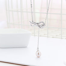 Load image into Gallery viewer, 925 Sterling Silver Fashion Simple Ribbon Tassel White Freshwater Pearl Pendant with Necklace