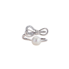 Load image into Gallery viewer, 925 Sterling Silver Fashion Simple Ribbon Freshwater Pearl Adjustable Ring with Cubic Zirconia