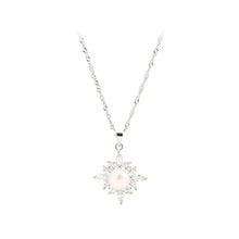 Load image into Gallery viewer, 925 Sterling Silver Fashion and Elegant Snowflake Freshwater Pearl Pendant with Cubic Zirconia and Necklace