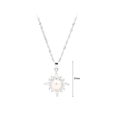 Load image into Gallery viewer, 925 Sterling Silver Fashion and Elegant Snowflake Freshwater Pearl Pendant with Cubic Zirconia and Necklace
