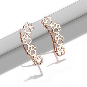 925 Sterling Silver Plated Rose Gold Simple Cute Dog Paw Earrings