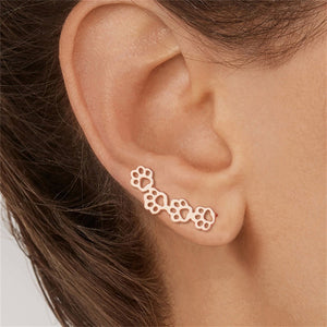925 Sterling Silver Plated Rose Gold Simple Cute Dog Paw Earrings