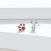 Load image into Gallery viewer, 925 Sterling Silver Simple and Cute Cat Paw Asymmetrical Stud Earrings