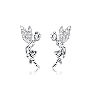 925 Sterling Silver Fashion Simple Flower Fairy Cubic Zirconia Stud Earrings