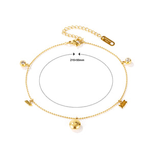 Simple and Fashion Plated Gold Geometric Round Beads English 316L Stainless Steel Anklet