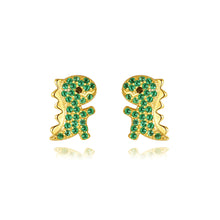 Load image into Gallery viewer, 925 Sterling Silver Plated Gold Simple Cute Little Dinosaur Stud Earrings with Green Cubic Zirconia