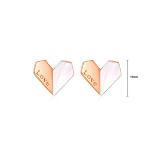 925 Sterling Silver Plated Rose Gold Simple Sweet Heart-shaped Mother Shell Stud Earrings