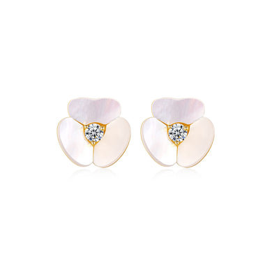 925 Sterling Silver Plated Gold Fashion and Elegant Flower Mother Stud Earrings with Cubic Zirconia