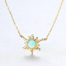 Load image into Gallery viewer, 925 Sterling Silver Plated Gold Fashion and Elegant Sunflower Necklace with Blue Imitation Opal