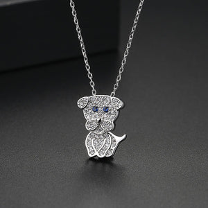 Simple and Cute Dog Pendant with Cubic Zirconia and Necklace