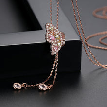 Load image into Gallery viewer, Simple and Fashion Plated Rose Gold Butterfly Cubic Zirconia Tassel Pendant with Long Necklace