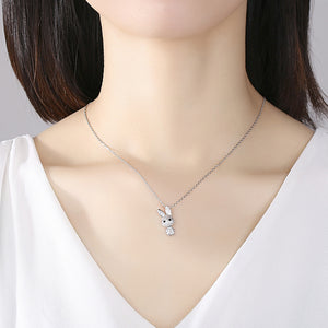 Simple and Cute Rabbit Pendant with Cubic Zirconia and Necklace