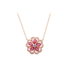 Load image into Gallery viewer, Fashion and Elegant Plated Rose Gold Flower Rose Red Cubic Zirconia Necklace