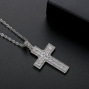 Fashion Classic Cross Pendant with Cubic Zirconia and Necklace