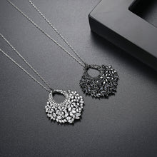 Load image into Gallery viewer, Fashion and Elegant Plated Black Geometric Flower Pendant with Black Cubic Zirconia and Necklace