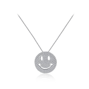 Simple and Bright Geometric Round Smiley Face Pendant with Cubic Zirconia and Necklace