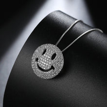 Load image into Gallery viewer, Simple and Bright Geometric Round Smiley Face Pendant with Cubic Zirconia and Necklace