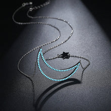 Load image into Gallery viewer, Fashion Simple Hollow Moon Necklace with Blue Cubic Zirconia