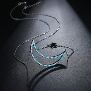 Fashion Simple Hollow Moon Necklace with Blue Cubic Zirconia