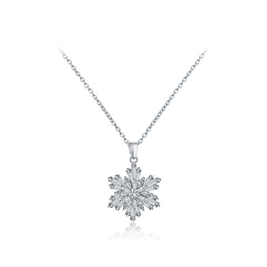 Simple Bright Snowflake Pendant with Cubic Zirconia and Necklace