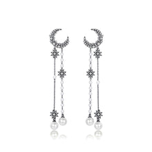 Load image into Gallery viewer, Fashion Simple Plated Black Moon Imitation Pearl Tassel Earrings with Cubic Zirconia