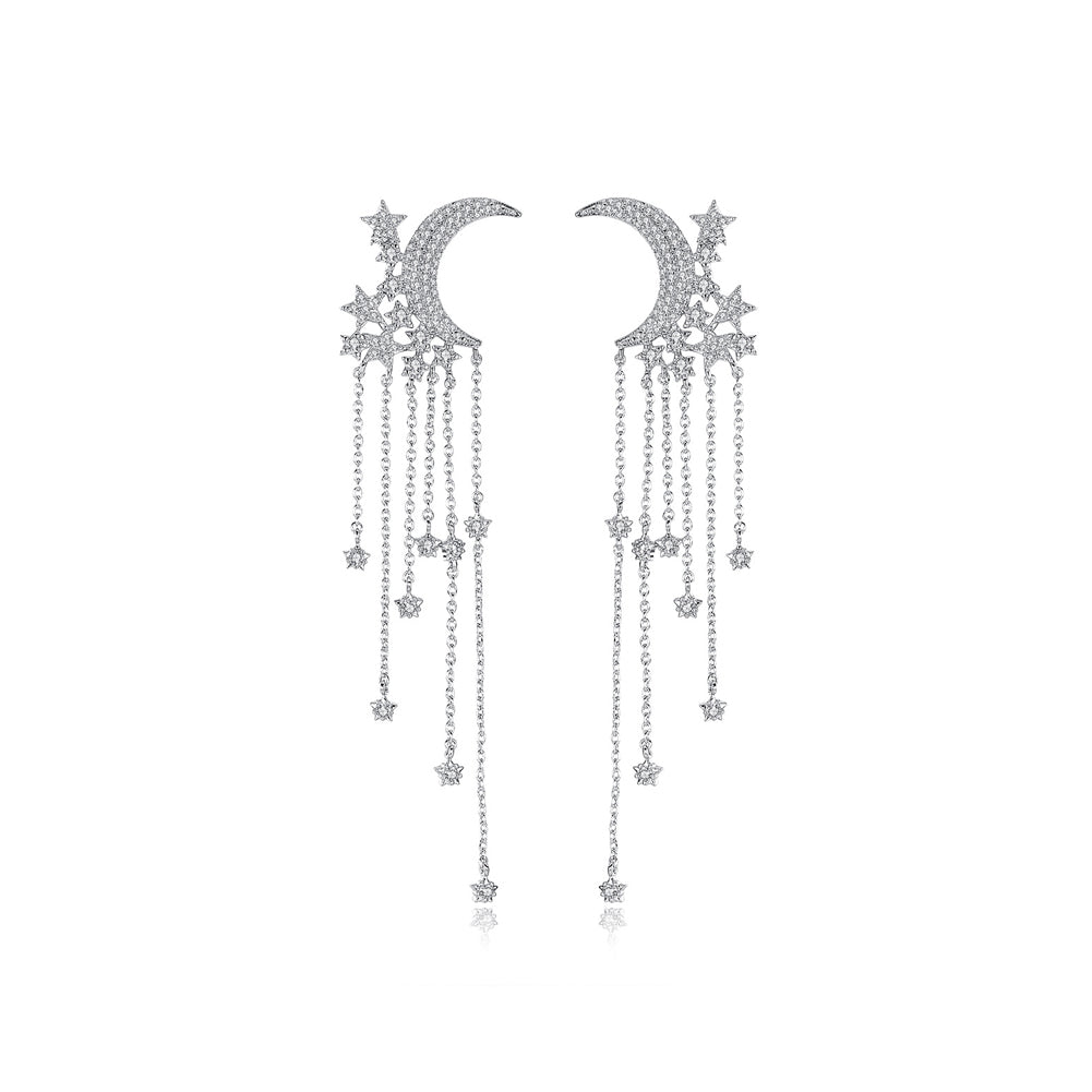 Fashion Simple Moon Tassel Earrings with Cubic Zirconia