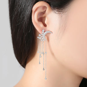 Fashion Simple Moon Tassel Earrings with Cubic Zirconia