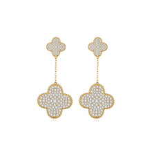 Load image into Gallery viewer, Fashion and Elegant Plated Gold Four-leafed Clover Tassel Earrings with Cubic Zirconia