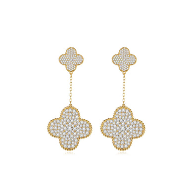 Fashion and Elegant Plated Gold Four-leafed Clover Tassel Earrings with Cubic Zirconia