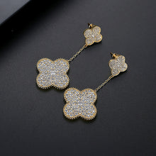 Load image into Gallery viewer, Fashion and Elegant Plated Gold Four-leafed Clover Tassel Earrings with Cubic Zirconia