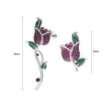 Load image into Gallery viewer, Fashion and Elegant Rose Flower Asymmetric Earrings with Red Cubic Zirconia