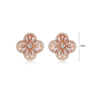 Fashion Simple Plated Rose Gold Four-leafed Clover Stud Earrings with Cubic Zirconia