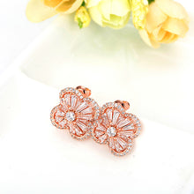 Load image into Gallery viewer, Fashion Simple Plated Rose Gold Four-leafed Clover Stud Earrings with Cubic Zirconia
