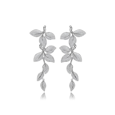 Elegant and Bright Leaf Long Earrings with Cubic Zirconia