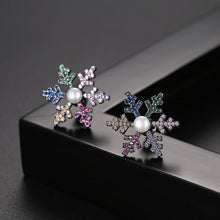Load image into Gallery viewer, Simple and Fashion Snowflake Imitation Pearl Stud Earrings with Colorful Cubic Zirconia