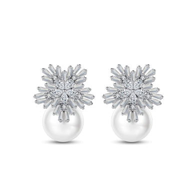 Elegant and Bright Snowflake Imitation Pearl Stud Earrings with Cubic Zirconia