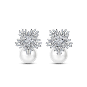 Elegant and Bright Snowflake Imitation Pearl Stud Earrings with Cubic Zirconia